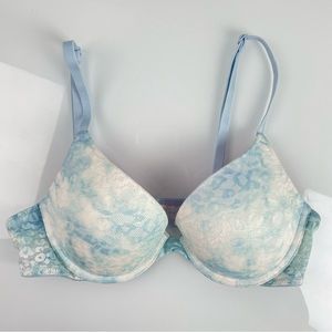 Victorias Secret Pink Bra Wear Everywhere Push Up Lace Tie Dye Blue White Padded